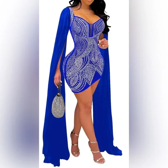 mayfasey | Dresses | Mayfasey Womens Sexy Elegant Rhinestone Bodycon Night  Out Long Evening Dresses | Poshmark